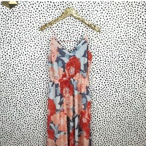 LOFT floral maxi dress in red, pink and gray blue
